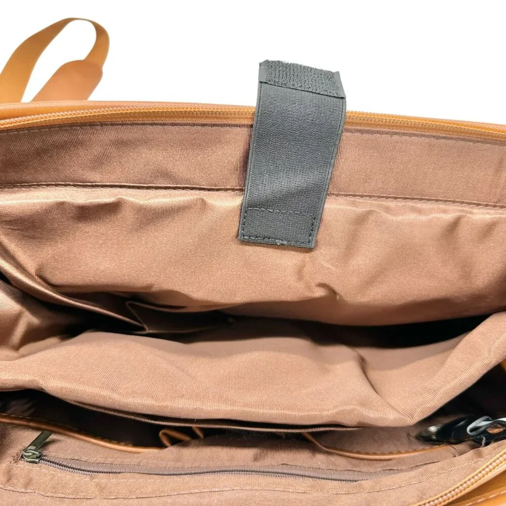 Leather Laptop Briefcase Adjustable Shoulder Strap Multiple Compartments Brown